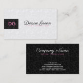 Mit Monogramm, moderne Schwarz-Weiß-Damasken Visitenkarte (Vorne/Hinten)