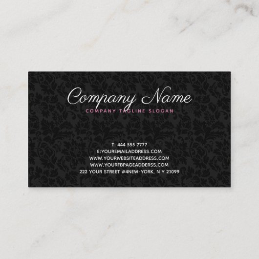 Mit Monogramm, moderne Schwarz-Weiß-Damasken Visitenkarte (Rückseite)