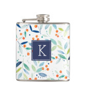 Mit Monogramm Moderne Wasserfarben Botanisches Mus Flachmann (Vorderseite)