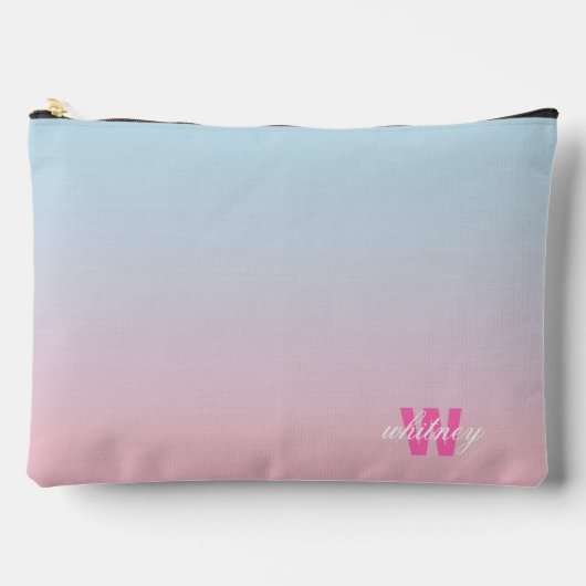 Mit Monogramm, moderner Chic Pink Blue Pastel Ombr Zubehörtasche (Vorderseite)