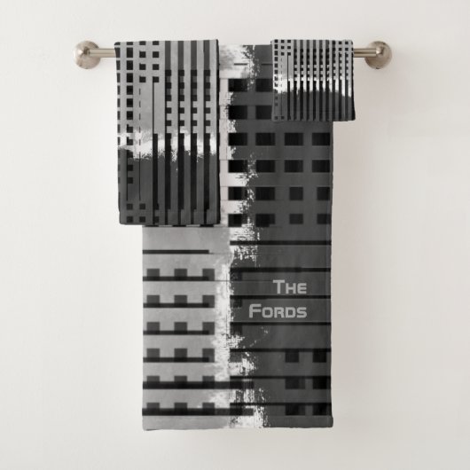 Mit Monogramm Moderner Luxus Grau Abstrakt Badhandtuch Set (Insitu)