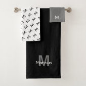 Mit Monogramm, moderner Schwarzer Chic Badhandtuch Set (Insitu)
