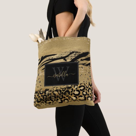 Mit Monogramm moderner Script-Gold-Glitzer Tasche (Von Nahem)