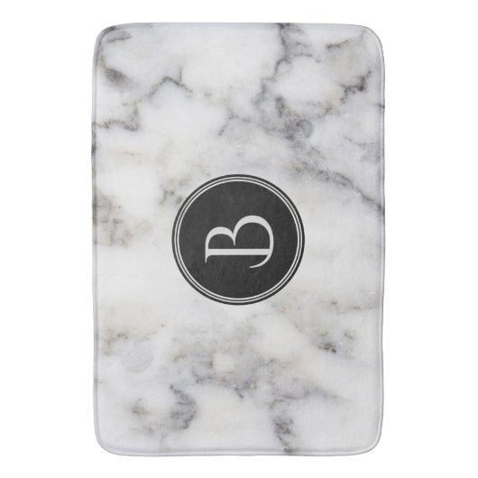 Mit Monogramm, moderner Stein aus weißem und graue Badematte (Vorderseite Vertikal)