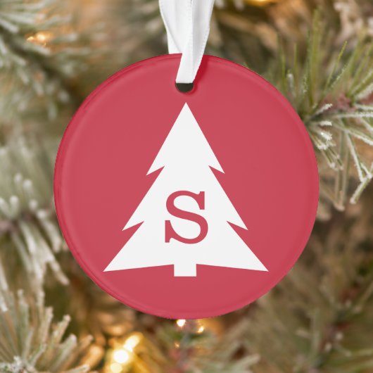 Mit Monogramm Moderner Weihnachtsbaum auf Rot Ornament (Baum)