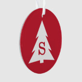 Mit Monogramm Moderner Weihnachtsbaum auf Rot Ornament (Vorderseite)