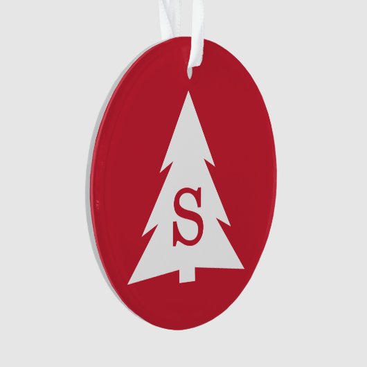 Mit Monogramm Moderner Weihnachtsbaum auf Rot Ornament (Vorderseite)