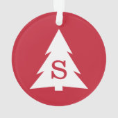 Mit Monogramm Moderner Weihnachtsbaum auf Rot Ornament (Rückseite)