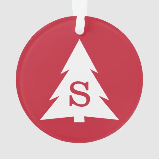 Mit Monogramm Moderner Weihnachtsbaum auf Rot Ornament (Rückseite)