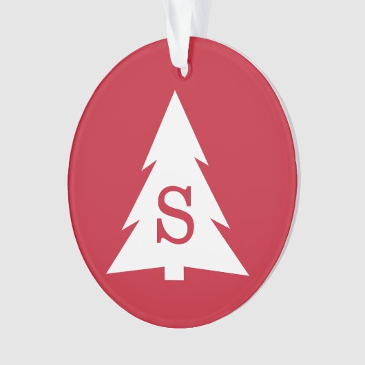 Mit Monogramm Moderner Weihnachtsbaum auf Rot Ornament (Vorderseite)