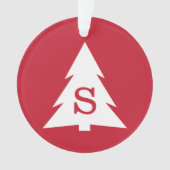 Mit Monogramm Moderner Weihnachtsbaum auf Rot Ornament (Vorderseite)