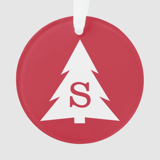 Mit Monogramm Moderner Weihnachtsbaum auf Rot Ornament (Vorderseite)