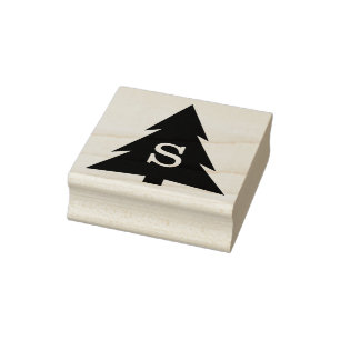 Mit Monogramm moderner Weihnachtsbaum Gummistempel