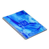 Mit Monogramm Modernes Abstraktes Blaues Ink Wash Notizblock (Rechte Seite)