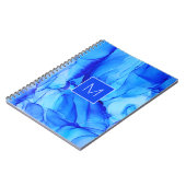 Mit Monogramm Modernes Abstraktes Blaues Ink Wash Notizblock (Linke Seite)