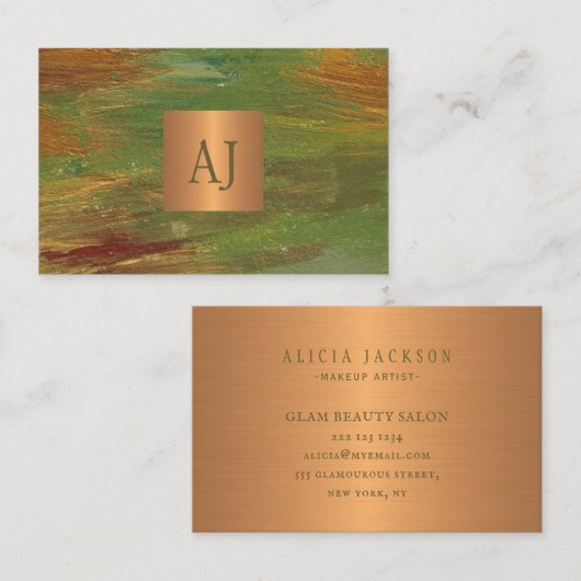 Mit Monogramm, modernes abstraktes Muster Visitenkarte (Vorne/Hinten)