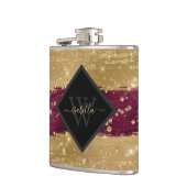 Mit Monogramm, modernes Burgundy-Gold-Script Flachmann (Links)