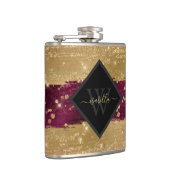 Mit Monogramm, modernes Burgundy-Gold-Script Flachmann (Rechts)