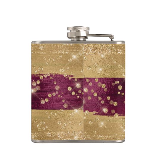 Mit Monogramm, modernes Burgundy-Gold-Script Flachmann (Rückseite)