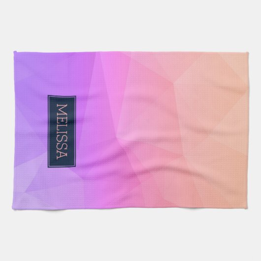 Mit Monogramm Modernes geometrisches Muster Lila & Geschirrtuch (Horizontal)