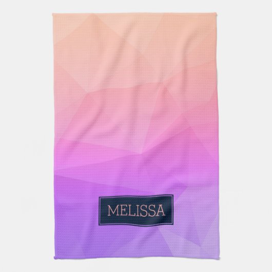 Mit Monogramm Modernes geometrisches Muster Lila & Geschirrtuch (Vertikal)