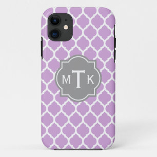 Mit Monogramm modernes Grau- und Lilac-Lattice-Mus iPhone 11 Hülle