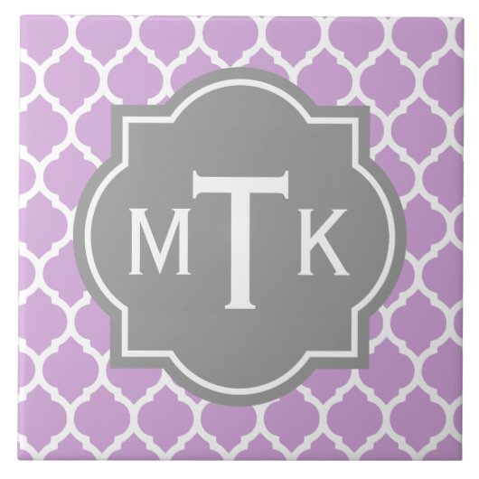 Mit Monogramm modernes Grau- und Lilac-Lattice-Mus Fliese (Vorderseite)
