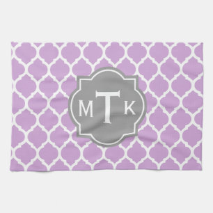 Mit Monogramm modernes Grau- und Lilac-Lattice-Mus Küchentuch