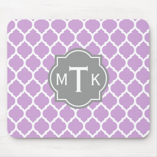 Mit Monogramm modernes Grau- und Lilac-Lattice-Mus Mousepad (Vorne)