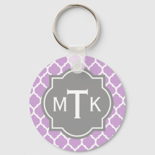 Mit Monogramm modernes Grau- und Lilac-Lattice-Mus Schlüsselanhänger