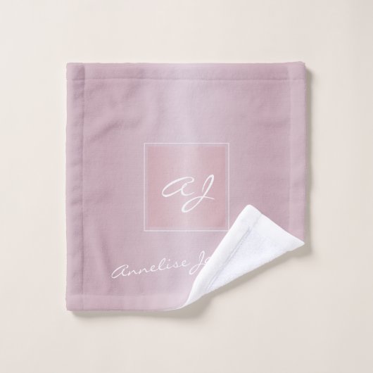 Mit Monogramm modernes gürtelrosa Rosengold metall Badhandtuch Set (Waschlappen)