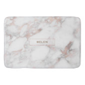 Mit Monogramm modernes Imitat Rose-Gold-Marmor Badematte (Vorderseite)