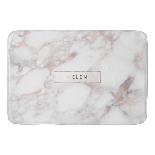 Mit Monogramm modernes Imitat Rose-Gold-Marmor Badematte (Vorderseite)