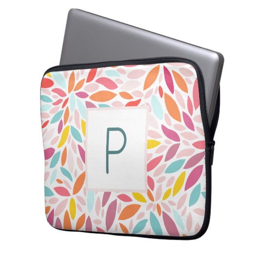 Mit Monogramm modernes Leaf-Mosaik in lebhaften Pa Laptopschutzhülle (Vorderseite Links)