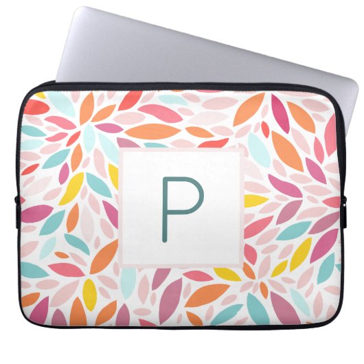 Mit Monogramm modernes Leaf-Mosaik in lebhaften Pa Laptopschutzhülle (Vorderseite)