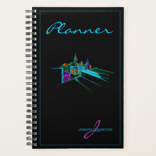 Mit Monogramm Modernes Schwarzes Elegantes Städtch Planer