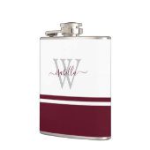 Mit Monogramm, modernes Script Burgundy Flachmann (Links)