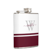 Mit Monogramm, modernes Script Burgundy Flachmann (Rechts)