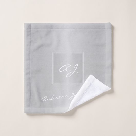 Mit Monogramm, modernes silbergraues Metallic Badhandtuch Set (Waschlappen)