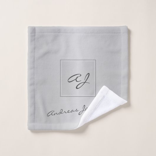 Mit Monogramm, modernes silbergraues Metallic Badhandtuch Set (Waschlappen)