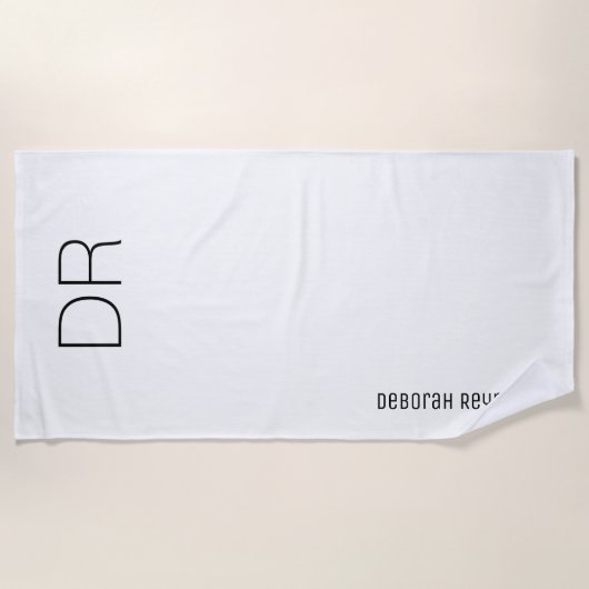 mit Monogramm, modernes Weiß Strandtuch (Vorderseite)