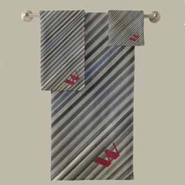 Mit Monogramm monochromatische Streifen aus grauem Badhandtuch Set