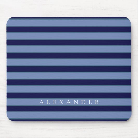 Mit Monogramm monogram Navy Blue Strips Mousepad (Vorne)