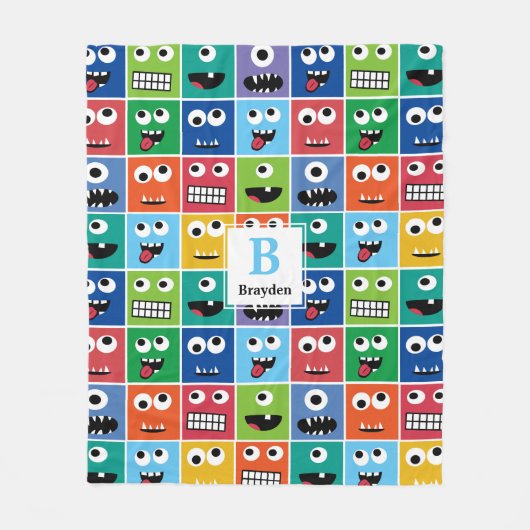 Mit Monogramm Monster-Gesichts-Muster scherzt Fleecedecke (Vorderseite)