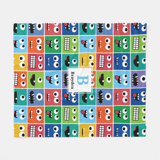 Mit Monogramm Monster-Gesichts-Muster scherzt Fleecedecke (Vorderseite (Horizontal))
