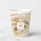 Mit Monogramm monstera Gilded Gold Wedding Pappbecher (Rückseite)