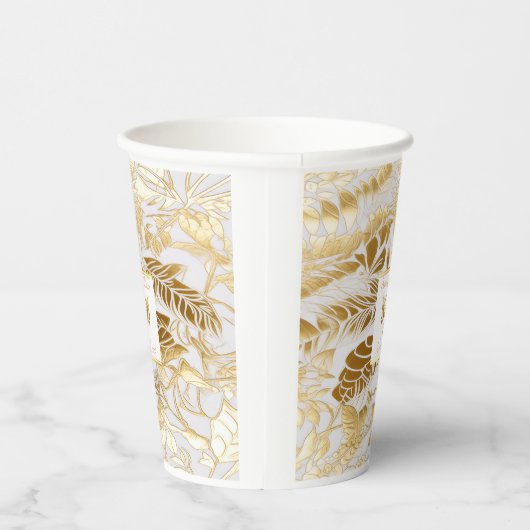 Mit Monogramm monstera Gilded Gold Wedding Pappbecher (Rechts)