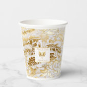 Mit Monogramm monstera Gilded Gold Wedding Pappbecher (Vorderseite)