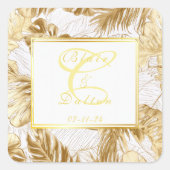 Mit Monogramm monstera Gilded Gold Wedding Quadratischer Aufkleber (Vorderseite)