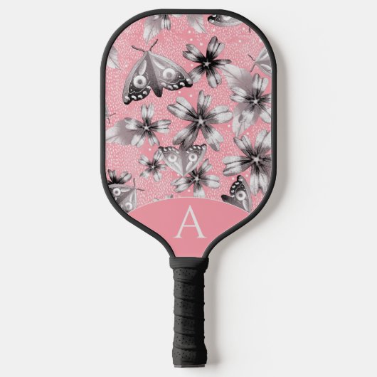Mit Monogramm Moth Meadow Pink Pickleball Schläger (Vorderseite)